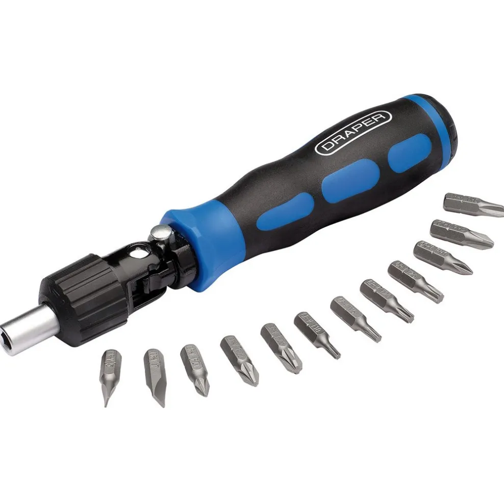 Reversible Pivoting Ratchet Screwdriver and Bit Set (13 Piece)