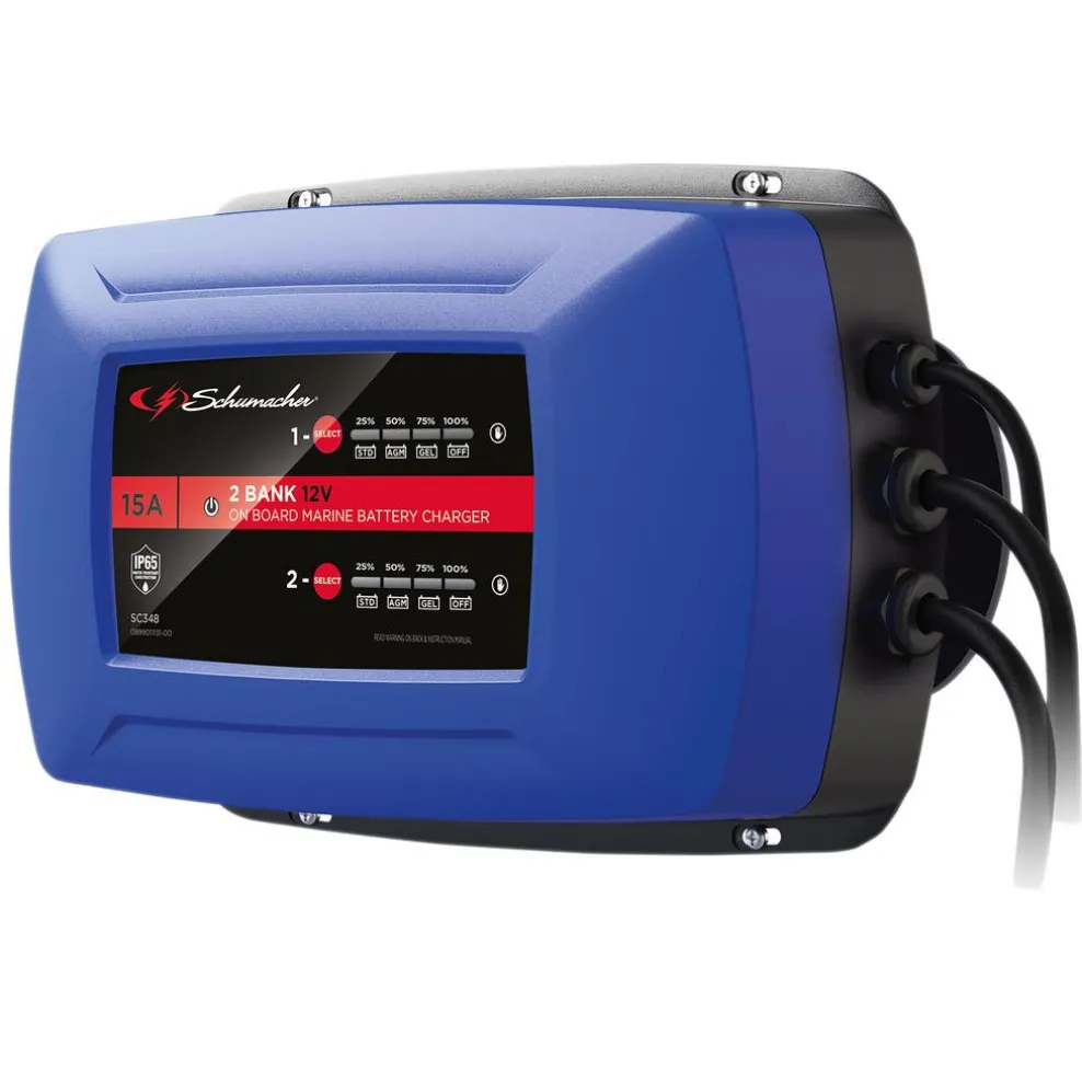 Schumacher® SC348 2 Bank 12V On Board Marine Battery Charger, 15A