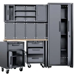 Single Garage Workstation with Roller Cabinets