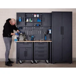 Single Garage Workstation with Roller Cabinets