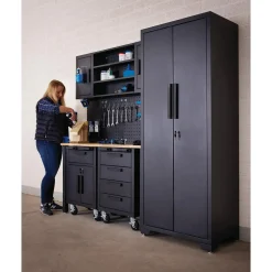 Single Garage Workstation with Roller Cabinets