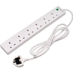 Six Socket Surge Protected Extension Lead with Neon Indicator, 2m