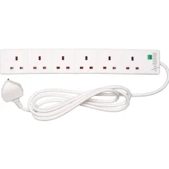 Six Socket Surge Protected Extension Lead with Neon Indicator, 2m