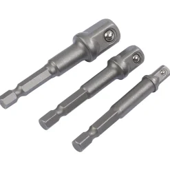 Socket Adaptor Set, 1/4" Hex. x 1/4", 3/8" & 1/2" Sq. Dr. (3 Piece)