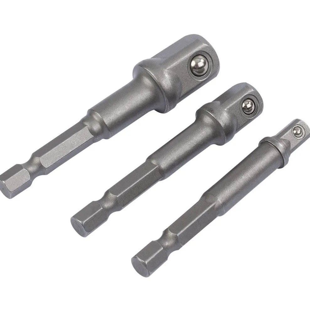 Socket Adaptor Set, 1/4" Hex. x 1/4", 3/8" & 1/2" Sq. Dr. (3 Piece)