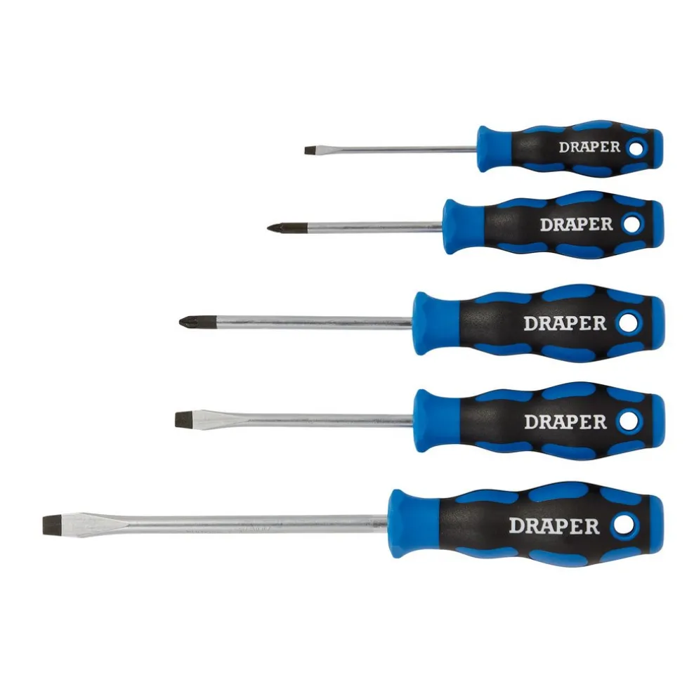 Soft Grip Screwdriver Set, 3 x Plain Slot, 2 x PZ TYPE (5 Piece)