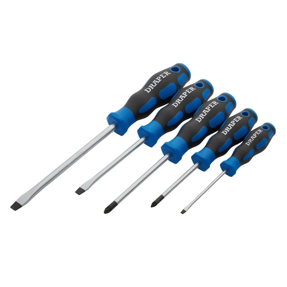 Soft Grip Screwdriver Set, 3 x Plain Slot, 2 x PZ TYPE (5 Piece)