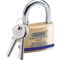 Solid Brass Padlock and 2 Keys with Mushroom Pin Tumblers Hardened Steel Shackle and Bumper, 50mm