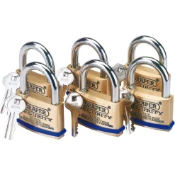 Solid Brass Padlocks with Hardened Steel Shackle, 60mm (Pack of 6)