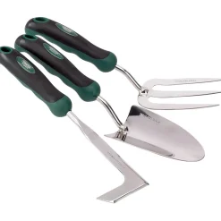 Stainless Steel Heavy Duty Soft Grip Fork, Trowel and Weeder Set (3 Piece)