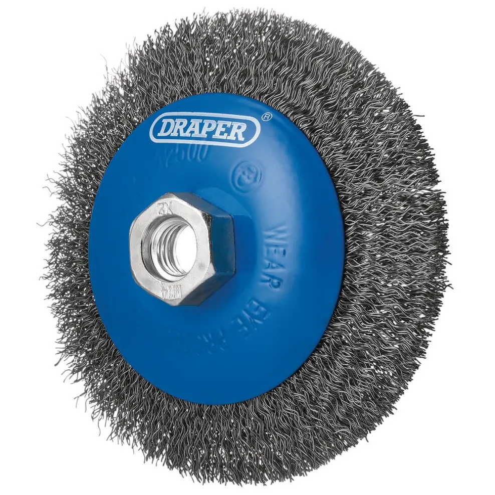 Steel Bevelled Crimped Wire Wheel Brush, 115mm, M14
