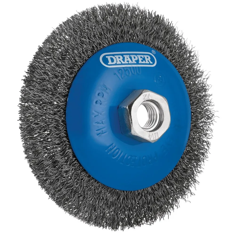 Steel Bevelled Crimped Wire Wheel Brush, 115mm, M14
