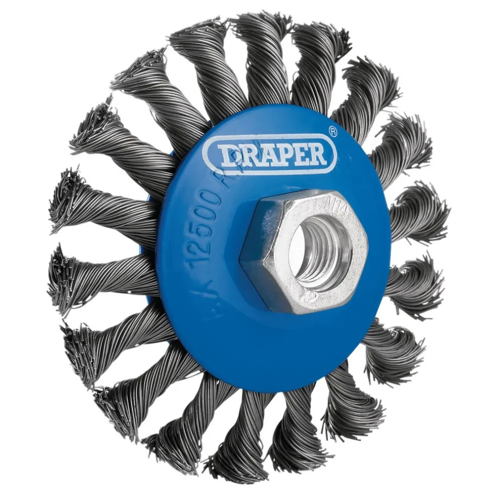 Steel Bevelled Twist-Knot Wire Wheel Brush, 100mm, M14