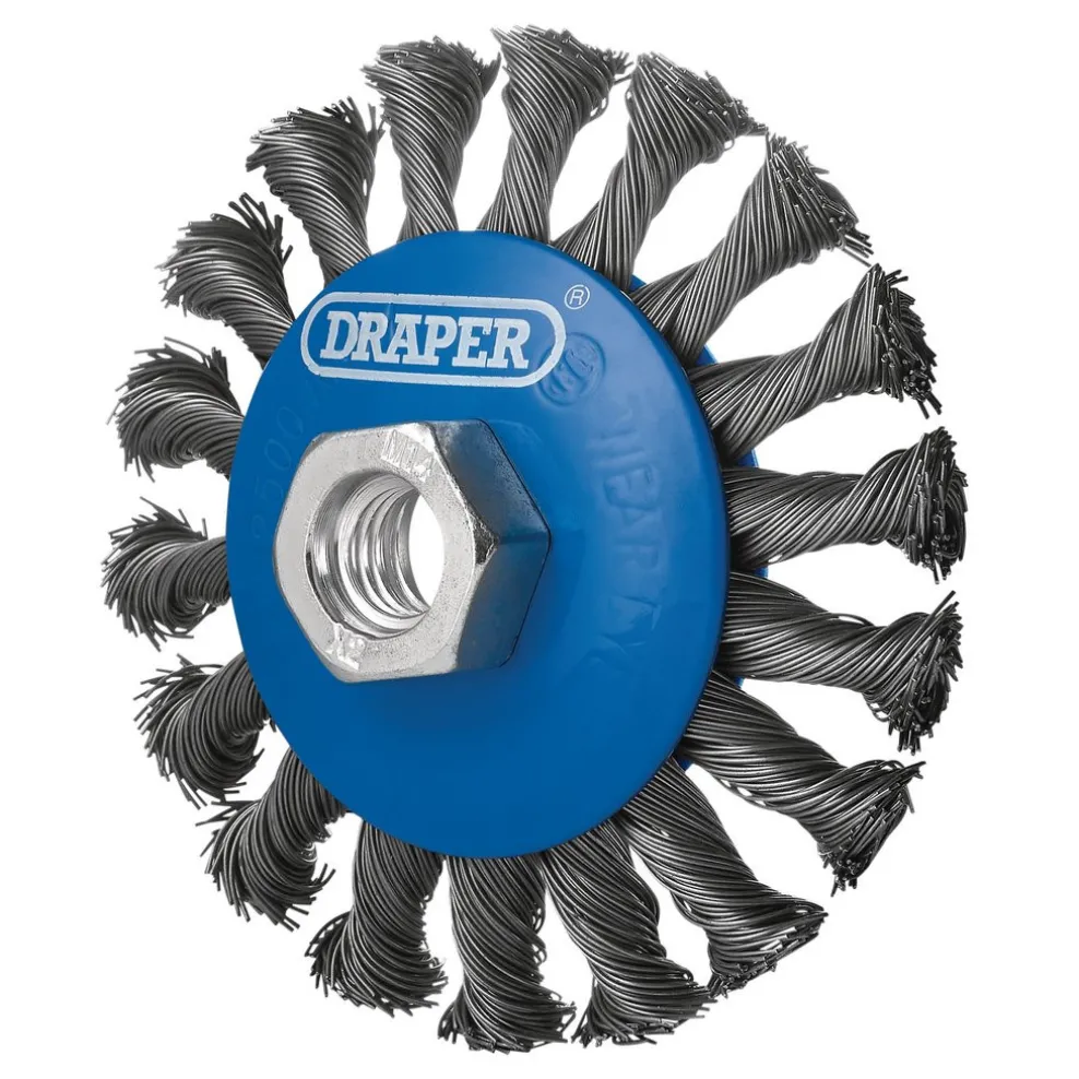 Steel Bevelled Twist-Knot Wire Wheel Brush, 100mm, M14