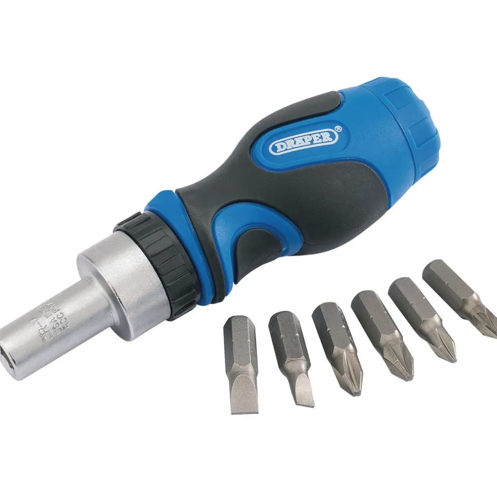 Stubby Ratchet Screwdriver and Bit Set (7 Piece)