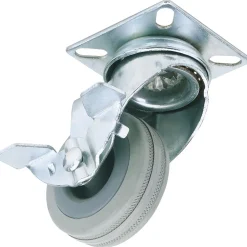 Swivel Plate Fixing Rubber Castor with Brake, 50mm Diameter, S.W.L. 50kg