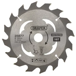 TCT Cordless Construction Circular Saw Blade for Wood & Composites, 165 x 20mm, 16T