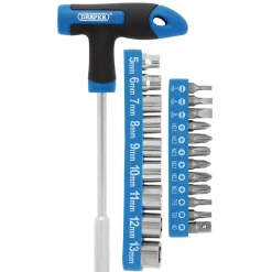 T-Handle Screwdriver, Socket and Bit Set, 1/4" Sq. Dr. (22 Piece)