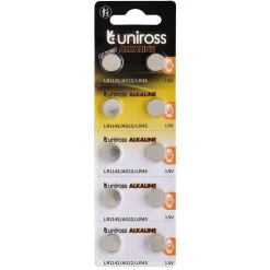 Uniross Akaline Coin Cells LR44 AG13 Batteries (Pack of 10)