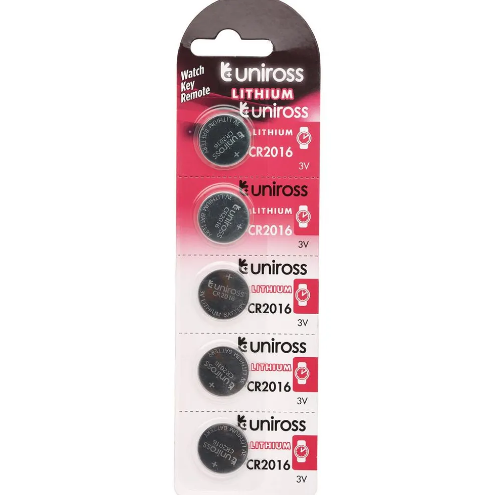 Uniross Lithium Coin Cell CR2016 Batteries (Pack of 5)