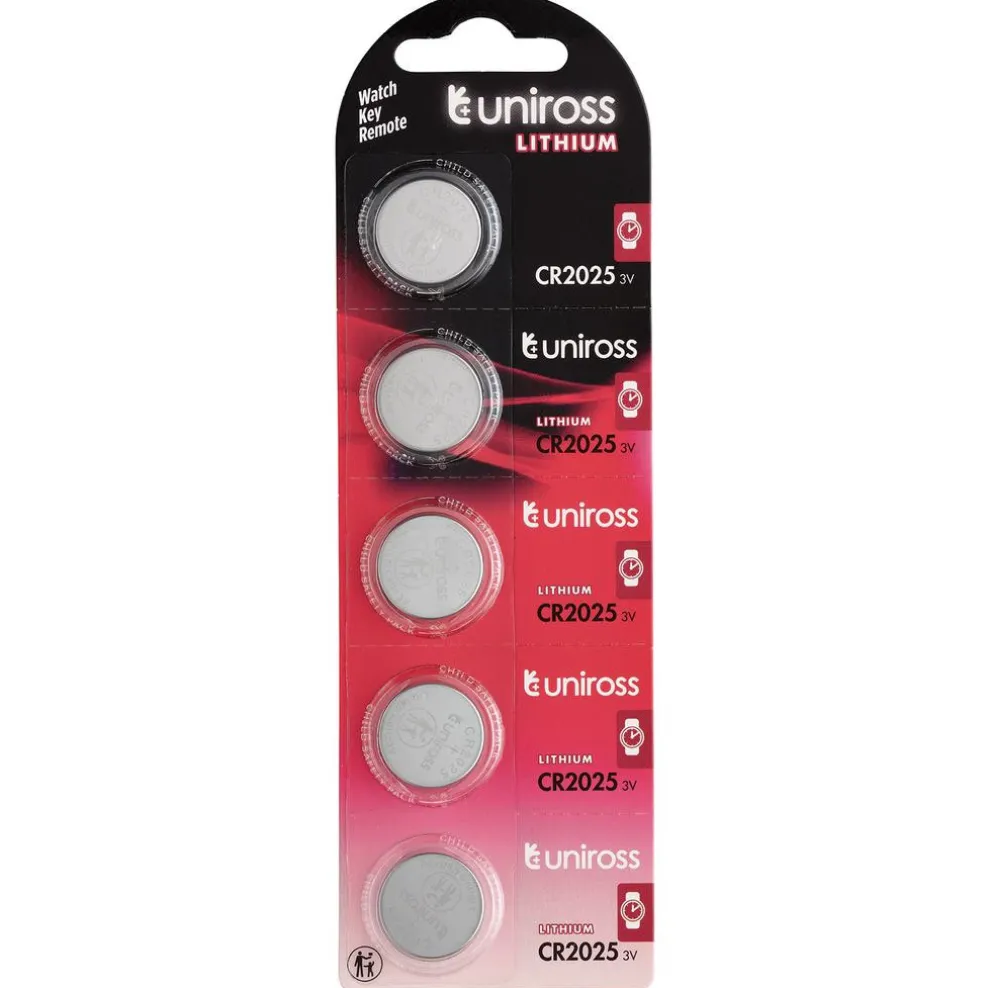 Uniross Lithium Coin Cell CR2025 Batteries (Pack of 5)