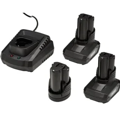 12V Drill Drive and Ratchet Interchange Kit, 2 x 4.0Ah Li-ion Battery, 1 x 1.5Ah Li-ion Battery, 1 x Fast Charger, 1 x Tool Bag