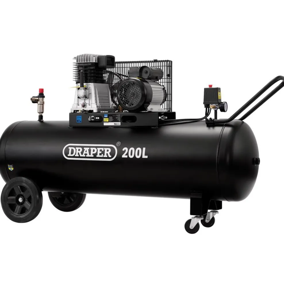 230V 200L Belt-Driven Air Compressor, 2.2kW/3hp
