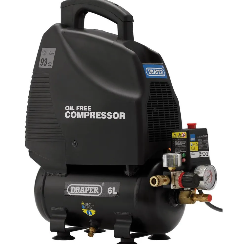 230V 6L Oil-Free Air Compressor, 1.1kW/1.5hp