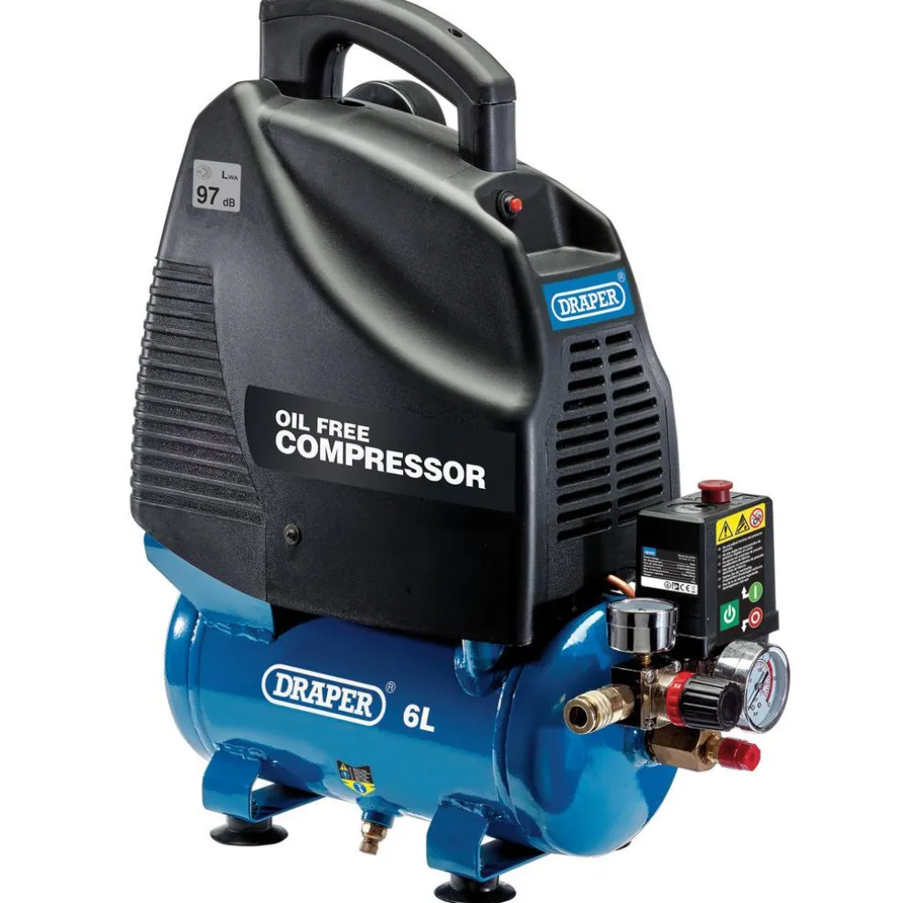 230V 6L Oil-Free Air Compressor, 1.1kW/1.5hp
