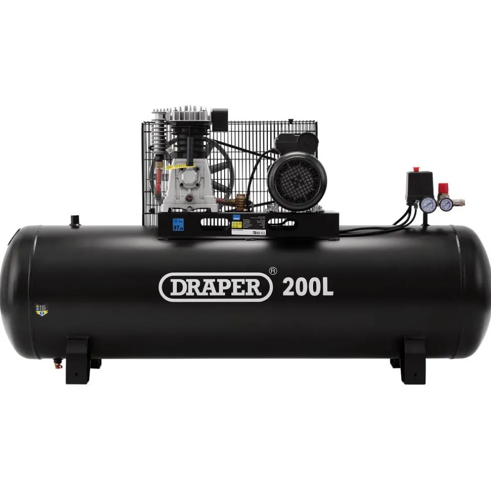 230V 200L Stationary Belt-Driven Air Compressor, 2.2kW/3HP