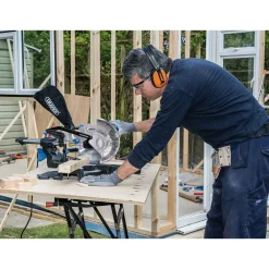 230V Sliding Compound Mitre Saw with Laser Cutting Guide, 210mm, 1500W