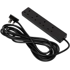 4 Way Black Extension Lead, 5m