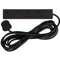 4 Way Black Extension Lead, 5m