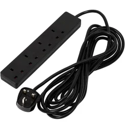 4 Way Black Extension Lead, 5m
