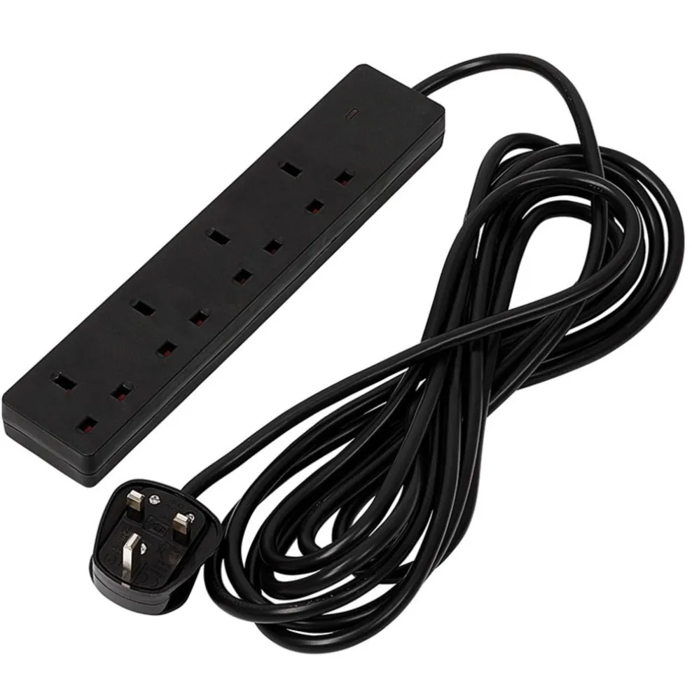 4 Way Black Extension Lead, 5m
