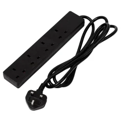 4 Way Black Extension Lead, 2m