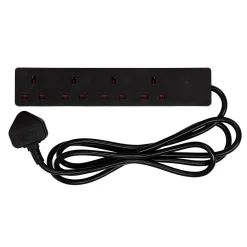 4 Way Black Extension Lead, 2m