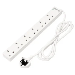 6 Way White Extension Lead, 2m