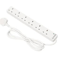 6 Way White Extension Lead, 2m