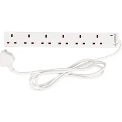 6 Way White Extension Lead, 2m