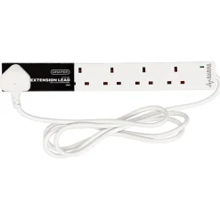 6 Way White Extension Lead, 2m