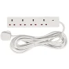 4 Way White Extension Lead, 5m