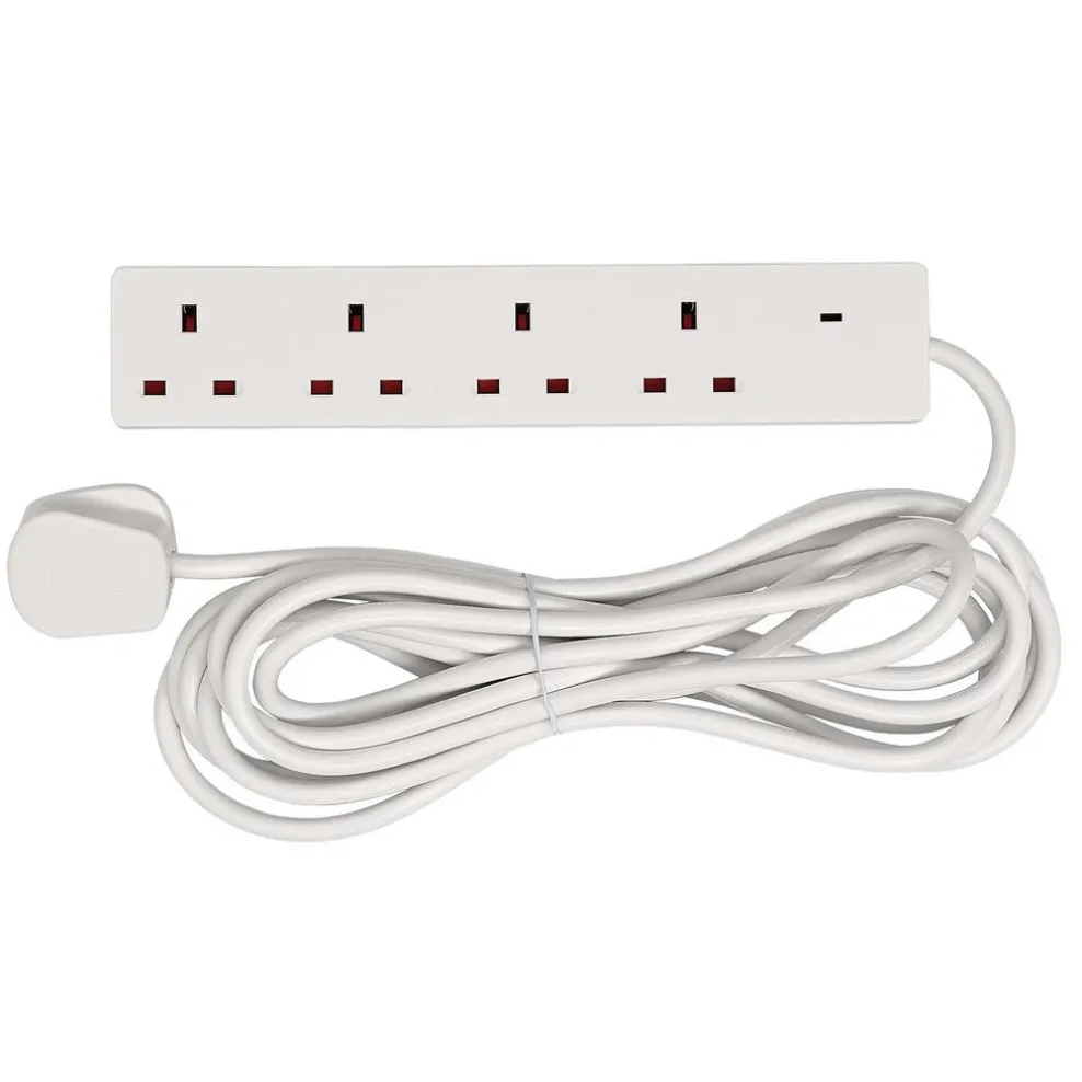4 Way White Extension Lead, 5m