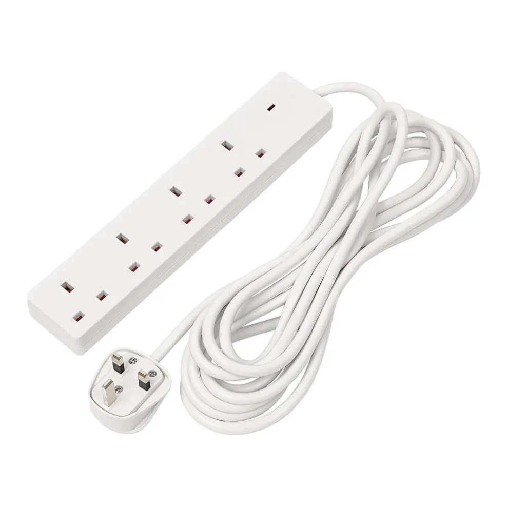 4 Way White Extension Lead, 5m