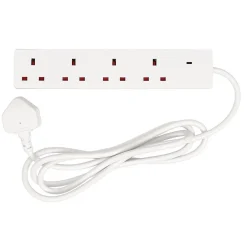 4 Way White Extension Lead, 2m