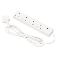 4 Way White Extension Lead, 2m