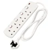 4 Way White Switch Protected Extension Lead, 2m