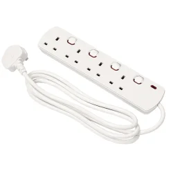 4 Way White Switch Protected Extension Lead, 2m