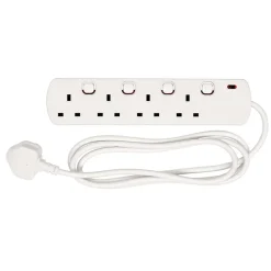 4 Way White Switch Protected Extension Lead, 2m