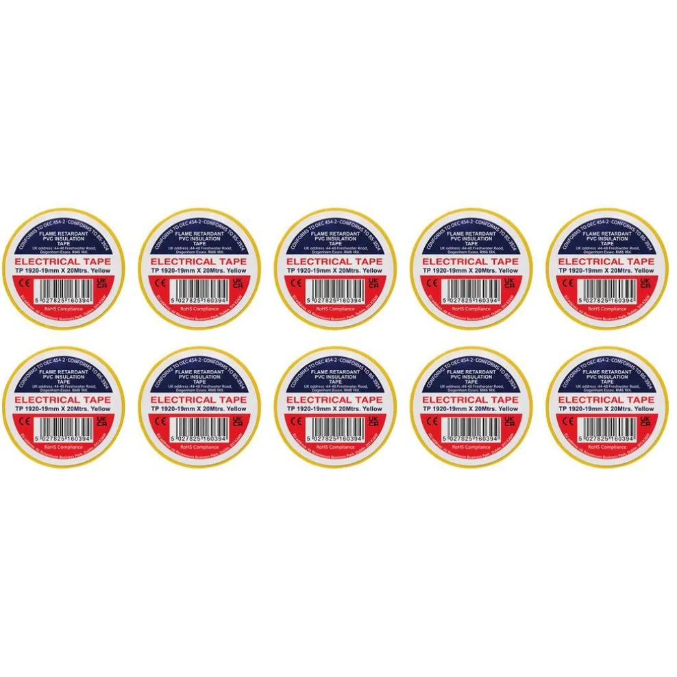 Yellow PVC Electrical Insulation Tape, 19mm x 20m (Pack of 10)